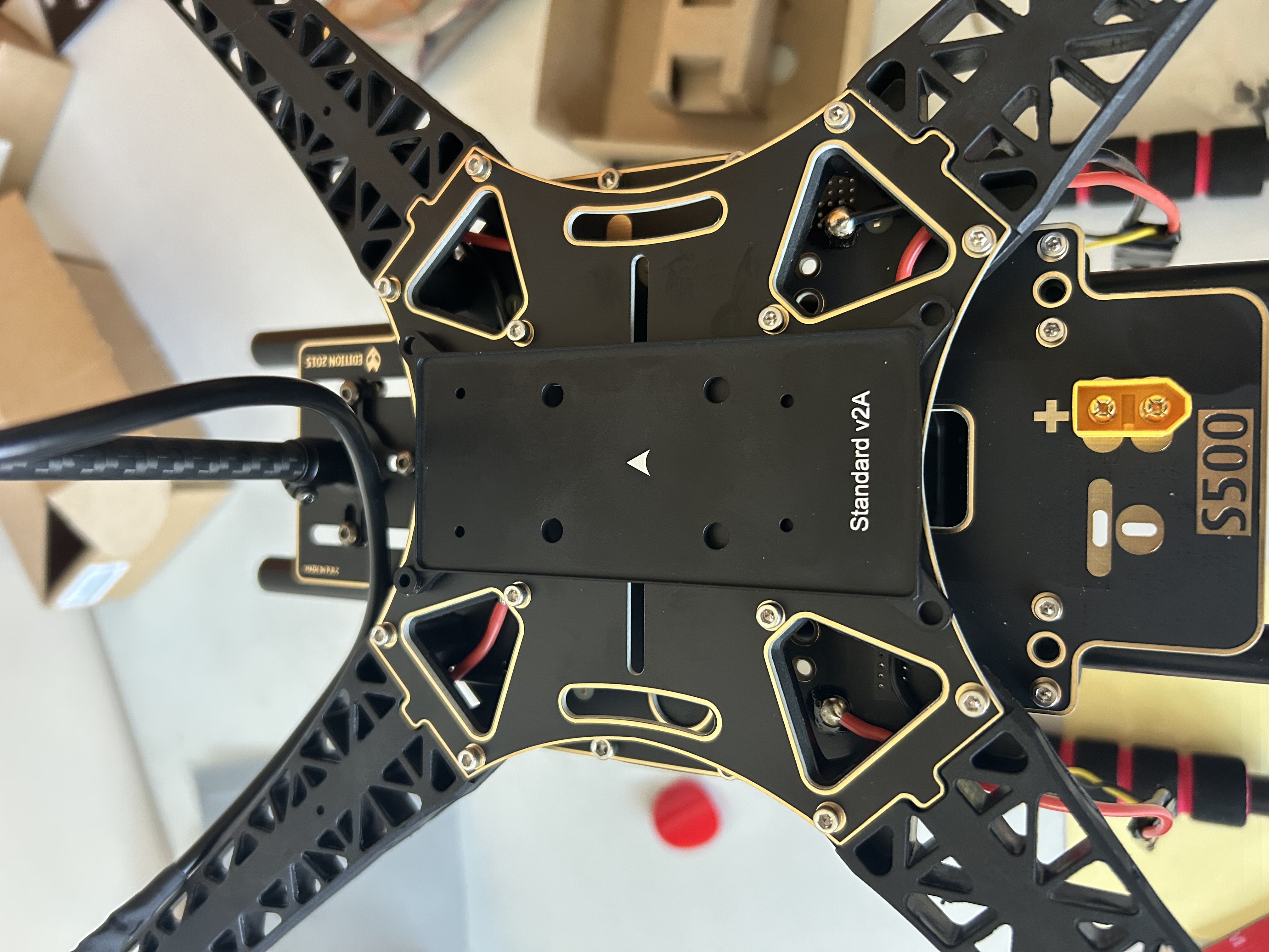 Holybro S500 center plate with the Standard v2A mounting plate attached on top.