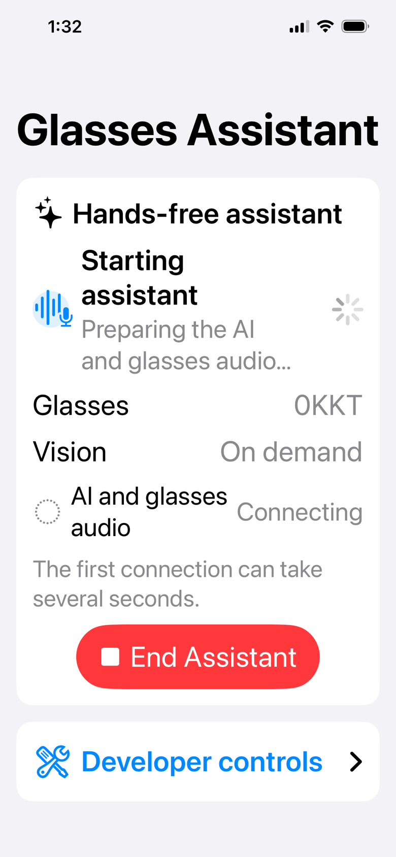 Glasses Assistant app connecting AI and glasses audio